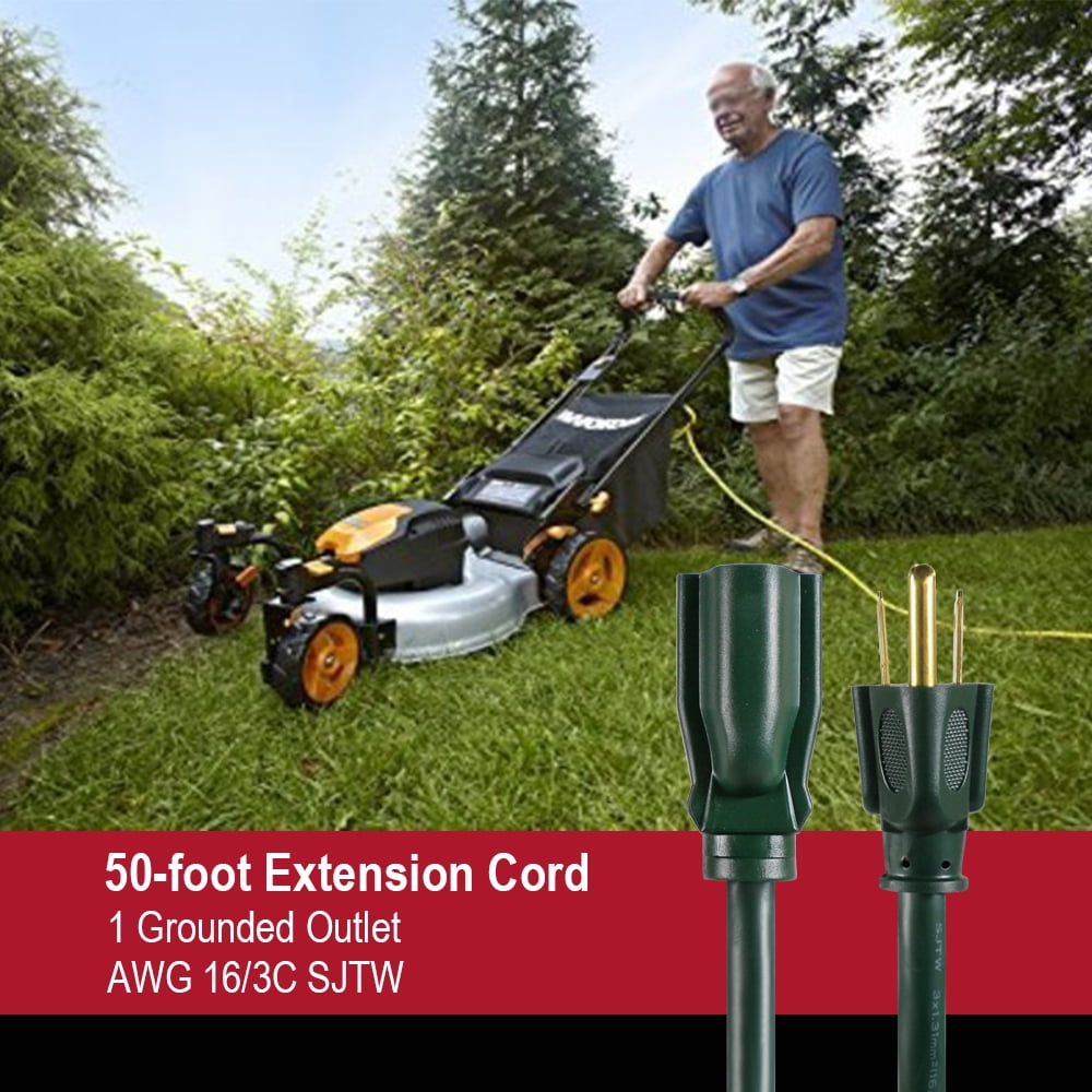 Hyper Tough 50FT 16AWG 3 Prong Green Single Outlet Outdoor Extension Cord
