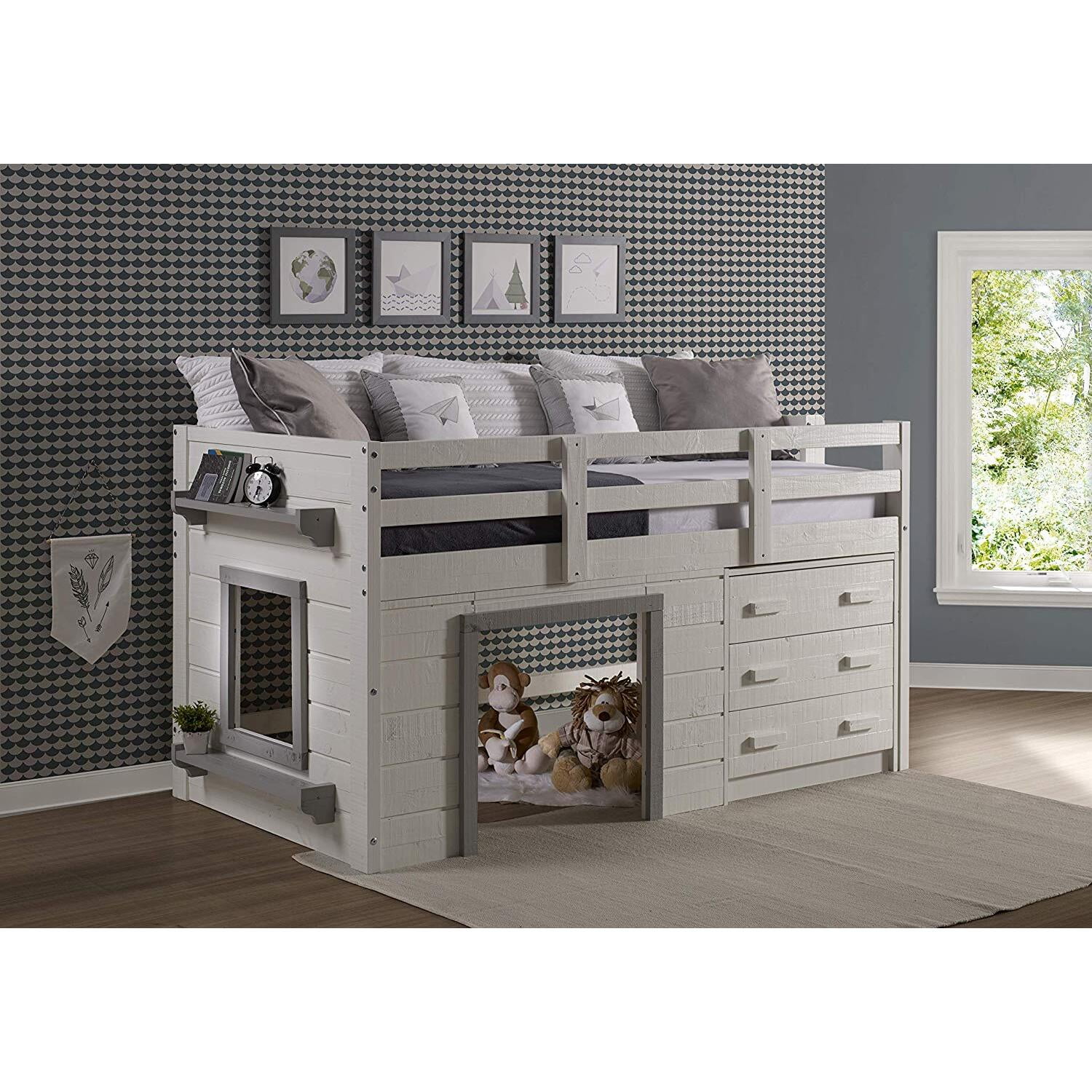 Donco Kids Wood Loft Bed, Off White Twin Bed