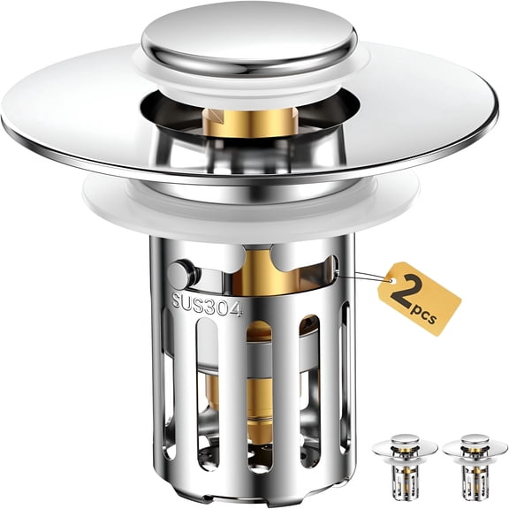 HIBIBUD 2026 New (2 Pc)Bathroom Sink Stopper-All Metal Sink Stopper-Fit 99% Bathroom Sink Stopper with Removable Stainless Steel Hair Catcher-Bathroom Sink Drain Strainer For(1.1"To 2.36")Drain