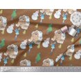 thumbnail image 3 of Soimoi Brown Rayon Fabric Snowman,House & Tree Christmas Printed Fabric 1 Yard 56 Inch Wide, 3 of 3