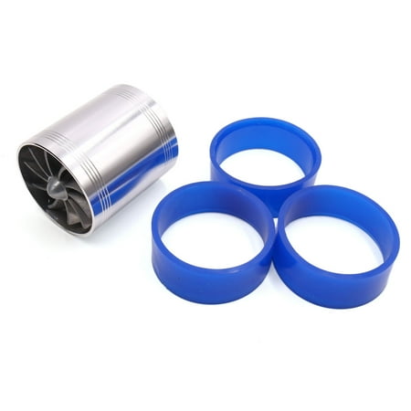 Turbo Rubber - Silver Tone Double Fan Car Air Intake Turbonator Turbine Turbo w 3 Rubber Loop