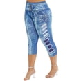 thumbnail image 4 of QELUSQELUS Women Plus Legging Stretch High Rise Digital Outwear Imitation Denim Capri Pant, 4 of 5