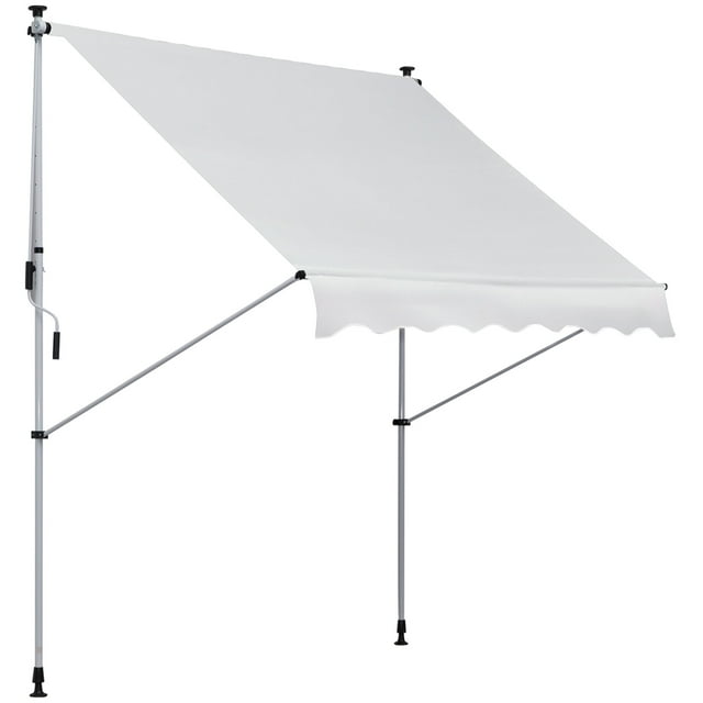 Outsunny 6.6'x5' Manual Retractable Patio Awning Window Door Sun Shade Deck Canopy Shelter Water Resistant UV Protector White