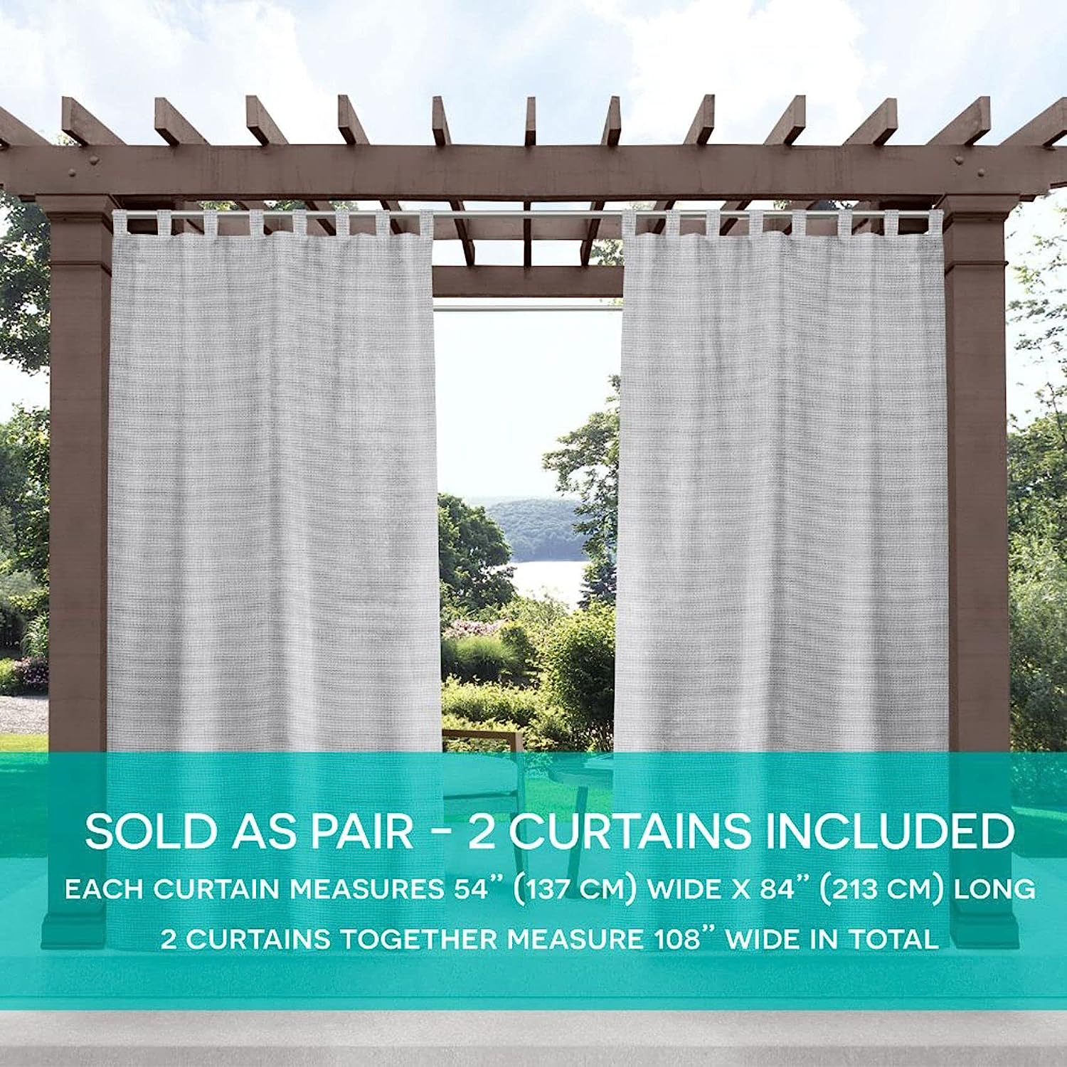 Exclusive Home Curtains Miami Semi-Sheer Indoor/Outdoor Tab Top Curtain Panel Pair, 54x84, Cloud Grey