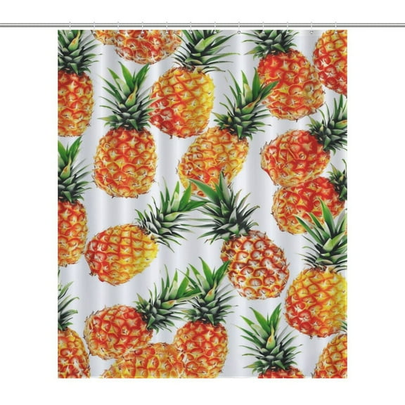 Lunarable Pineapple Shower Curtain for Bathroom with 12Hooks, Polyester Fabric Thick Shower Curtain Washable Waterproof Curtain