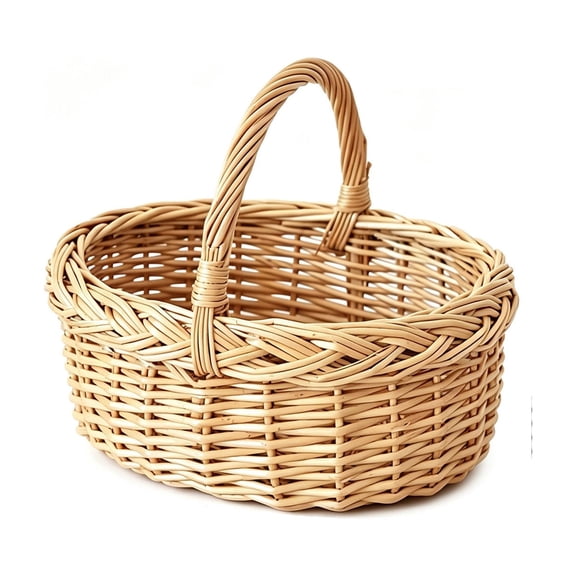 Virelaxpo Hand Woven Wicker Oval Basket with Handle for Picnic and Flower Arrangement - Natural Willow Storage Organizer for Home Decor and Countertop Organization