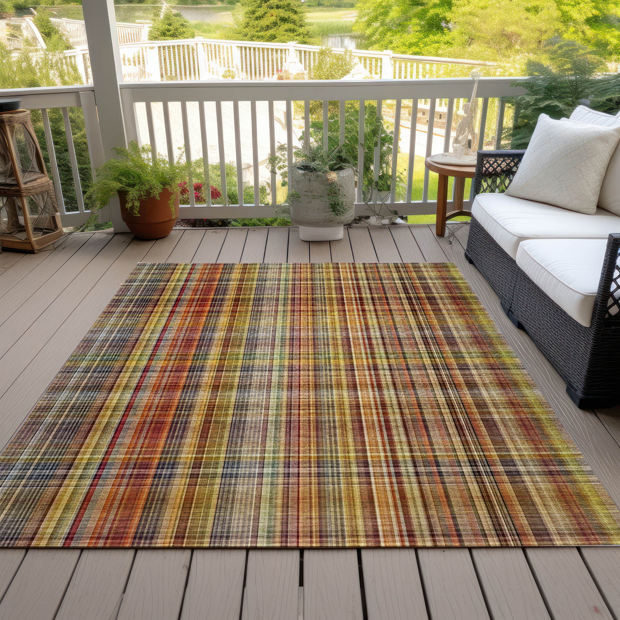 Addison Rugs Chantille Indoor/Outdoor Transitional Plaid Paprika Washable Rectangle Rug, 5' x 7'6"