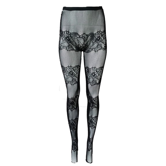 Killer Legs Women's Fishnet Pantyhose Horizontal French Lace Bands 168YD069 Black Yelete