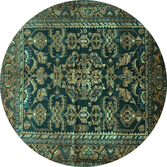 Ahgly Company Machine Washable Indoor Round Persian Turquoise Blue Traditional Area Rugs, 7' Round