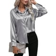 thumbnail image 1 of Innerwin Shirts Long Sleeve Ladies Tunic Tops Office Button Down Soft Blouse Silver Gray S, 1 of 5