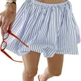 thumbnail image 2 of Women'S Striped Elastic Waist Bubble Skirt Flared A Line Mini Puffy Skirts White M, 2 of 9