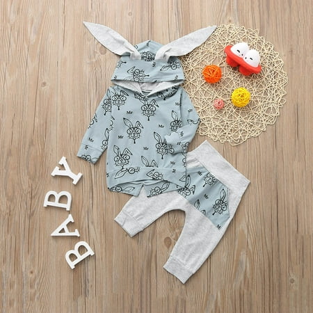 

EHTMSAK Infant Baby Toddler Children Girl 2PCS Clothing Set Long Sleeve Pullover Hoodie and Pants Set Outfits Blue 3M-2Y 100