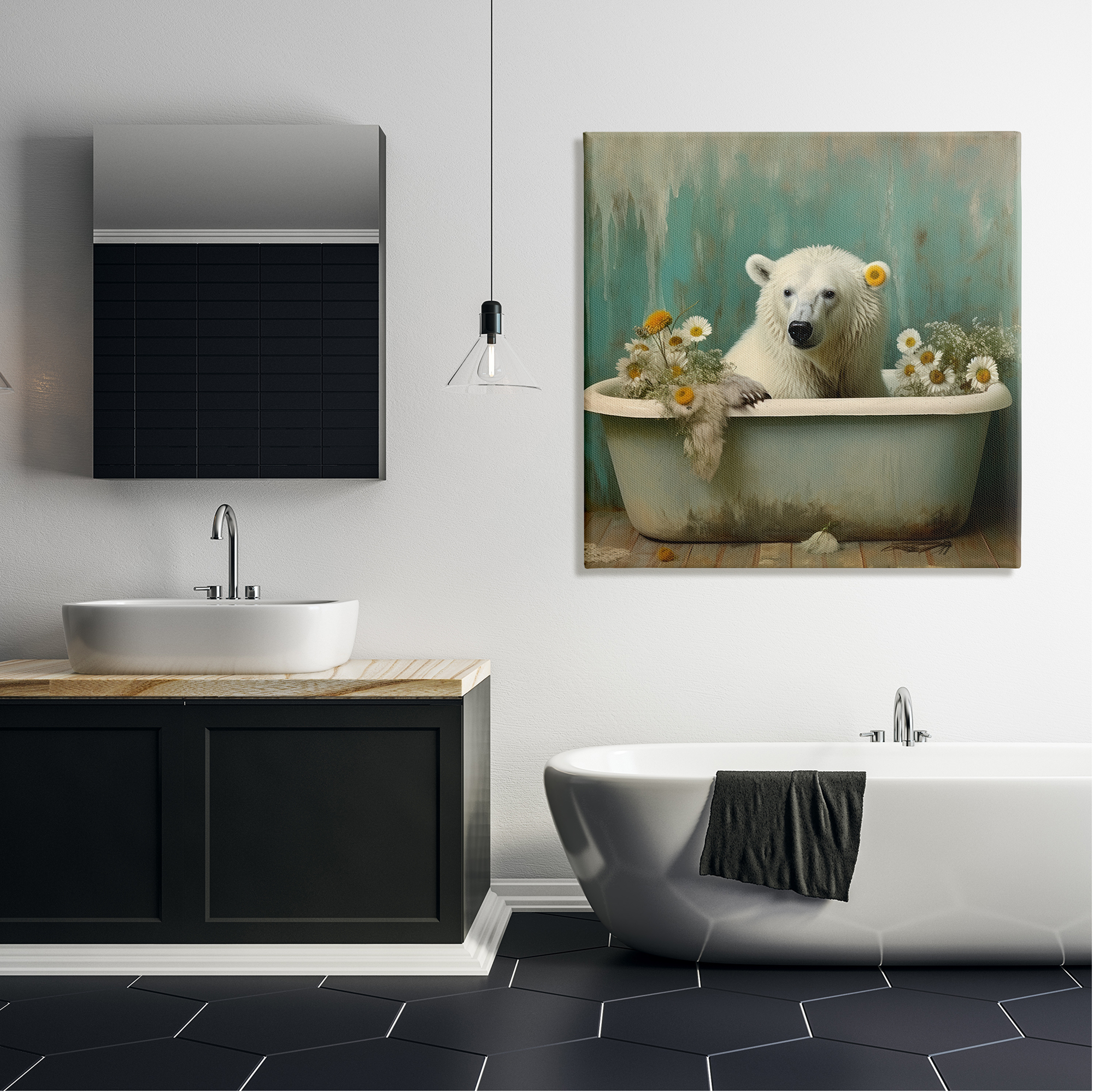Stupell Industries Polar Bear Vintage Tub Animals & Insects Painting Gallery Wrapped Canvas Art Print Wall Art, 36 x 36