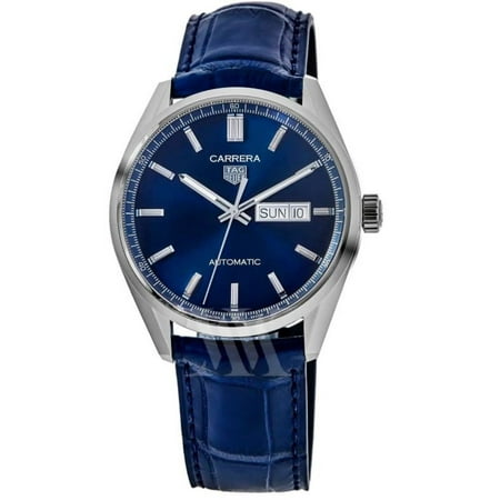Tag Heuer Carrera Calibre 5 Day-Date Blue Dial Leather Strap Men's Watch WBN2012.FC6502
