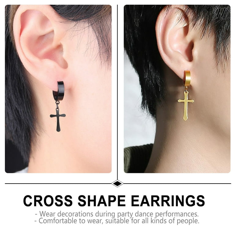 3 Pairs Cross Shape Earrings Cross Dangler Simple Ear Clip Ear Jewelry