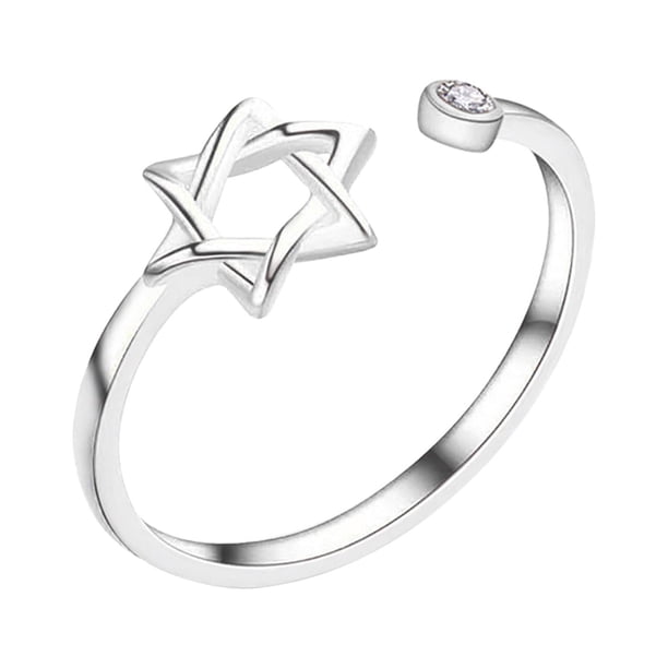 Estrella de David Zircon Anillo para Mujeres Magen David Wiccan Anillos Ajustable Joyería