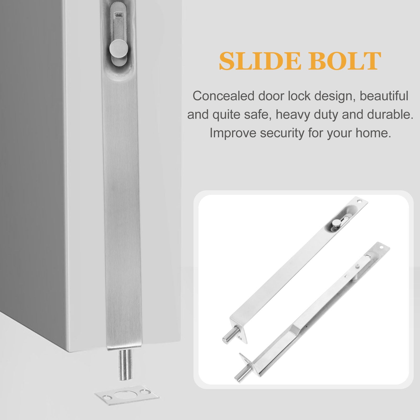 Flush Bolt Stainless Steel Security Door Flush Bolt Hidden Latches Safety Door Catch (10 Inch