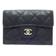 Pre-Owned CHANEL Matelasse Classic Small Coco Mark A84401 Trifold Wallet Caviar Skin Black 083827 (Good)
