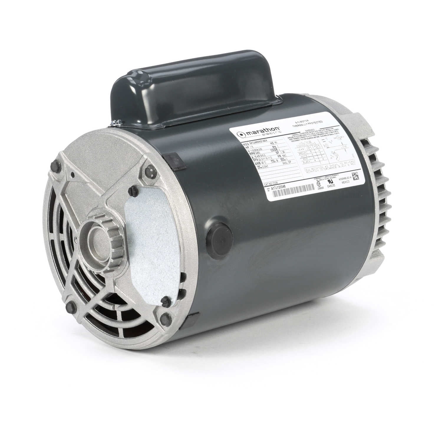 Marathon C336 56C Frame Open Drip Proof 5KC49NN2140X Oil Burner Motor, 1-1/2 hp, 3600 rpm, 115/208-230 VAC, 1 Phase, 1 Speed, Ball Bearing, Flange Mount, Capacitor Start