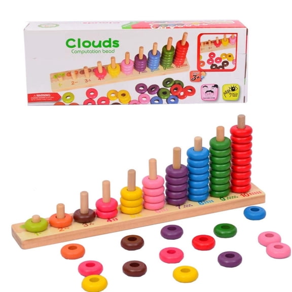 HuiXinOu Wooden Counting Beads Math Learning Toy Color Sorting Number Counting Educational Toy For Toddlers Preschool Kids Early Learning