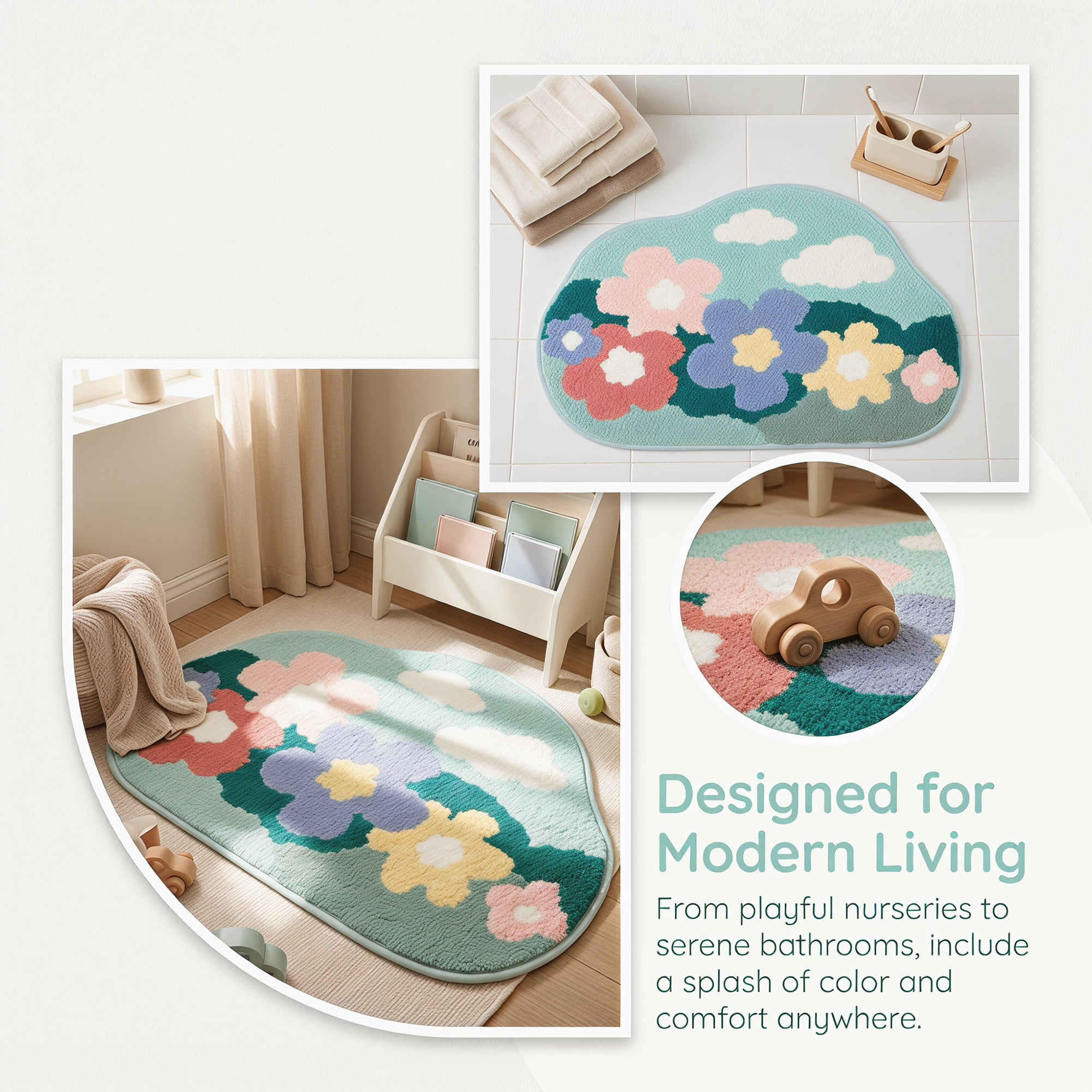 Unique Bargains Printed Rug Ultra Soft Absorbent Plush Bath Mat Green Flower 30" x 18"