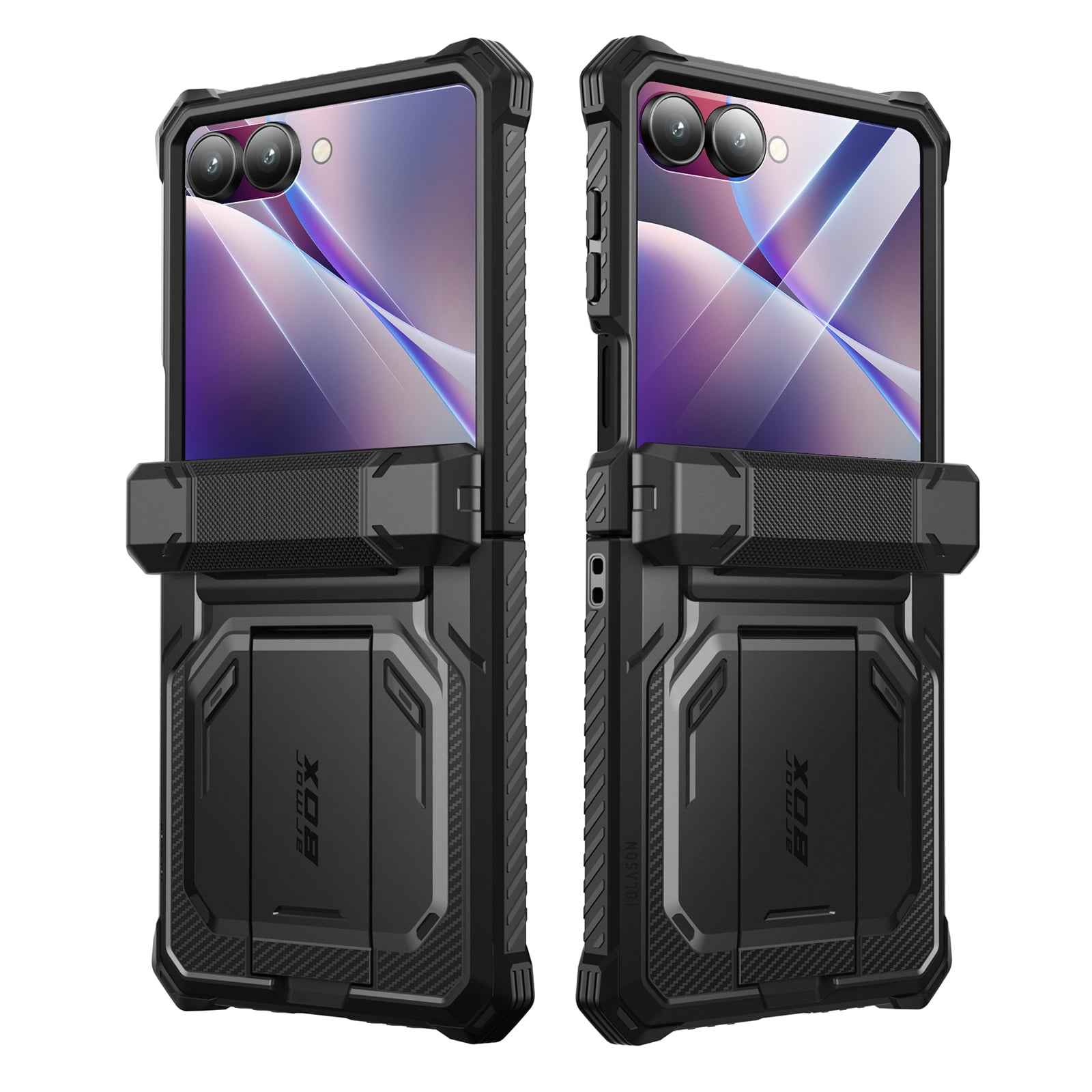 i-Blason Armorbox for Samsung Galaxy Z Flip 7 Case with Stand, [Built-in 9H Screen Protector] [with Belt-Clip] [Hinge Protection], Full-Body Military Protection Phone Case for Samsung Z Flip 7, Black