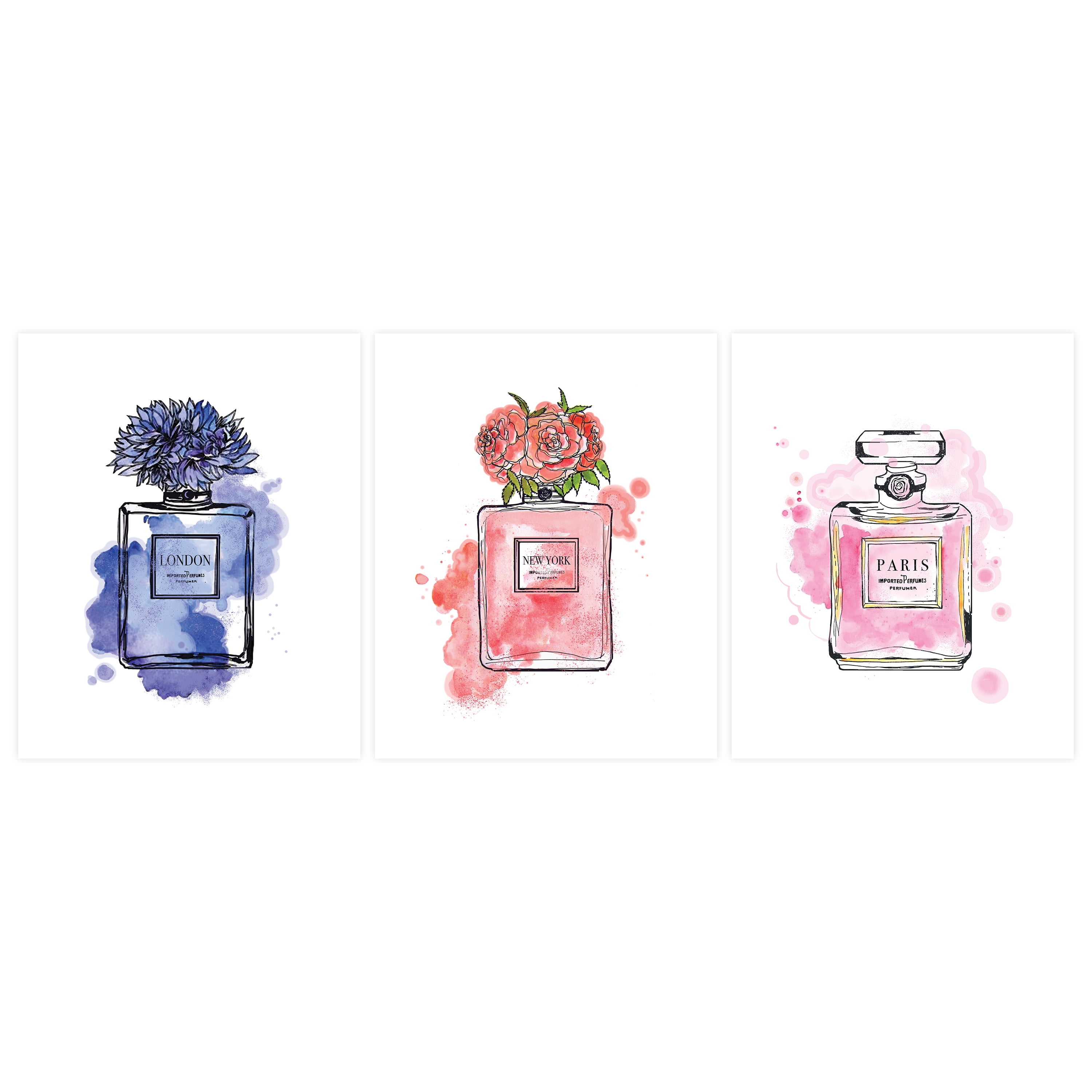 (2 pack) DesignOvation Perfume Unframed Art Prints 8” x 10” Set of 3 by Viola Kreczmer