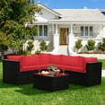 thumbnail image 3 of Patiojoy 6 PCS Patio Rattan Furniture Set Outdoor Wicker Conversation Sofa Set w/Tempered Glass Coffee Table Red, 3 of 8