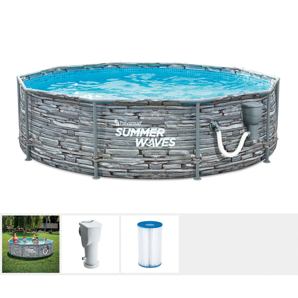 Summer Waves Active 12 Foot Stone Slate Print Metal Frame Above Ground Pool Set - Walmart.com