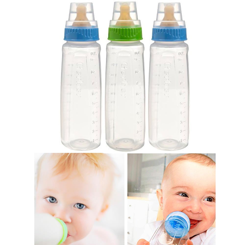 Gerber First Essentials Clearview Bottles with Silicone Nipple in Green and Pi..