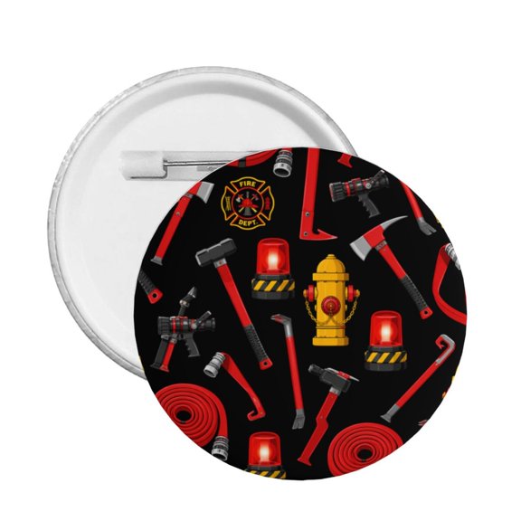 Fire Firefighting Items Pattern Round Button Pin Badge 5PCS Pinback Buttons Lapel Pin for Jacket, Backpack, Hat, Party Favor, Gift