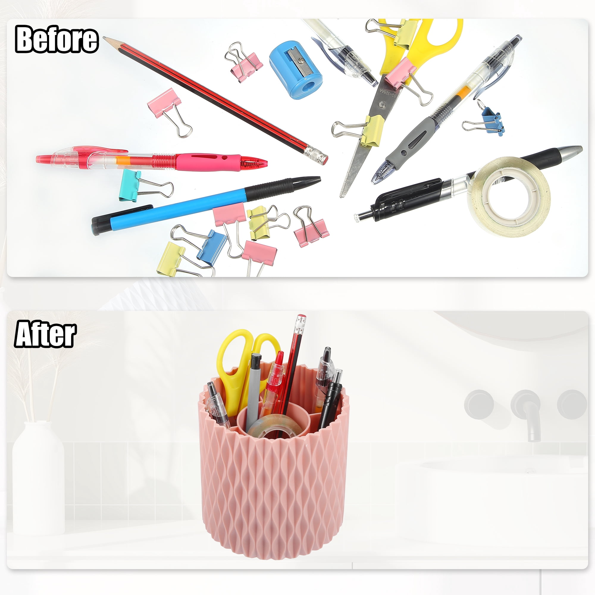 Unique Bargains Makeup Brush Holder Organize 360° Rotating Makeup Organizer for Vanity pink