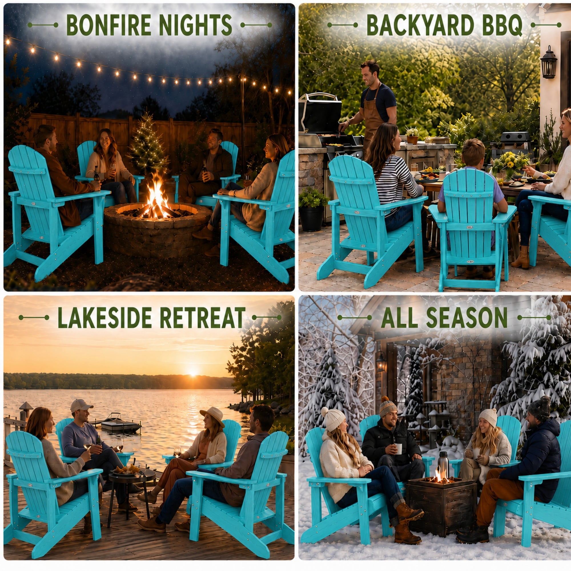 Y&M Adirondack Chair, HDPE Weather Resistant Outdoor Chair with Cup Holder, Aruba Blue