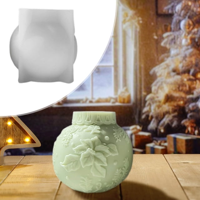 Moldes para Velas Aromáticas con Forma de Farolillos Navideños, Adornos Florales En Relieve, Moldes de Silicona para Velas con Forma de Bola Navideña