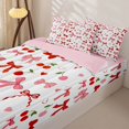 thumbnail image 3 of Homewish Cute Bowknot Zipper Twin Comforter Sets with Fitted Sheet and 2 Pillowcases for Kid, Butterfly Knot Zipper Bedding Set, White Red, Pink Reversible, 4 Pieces, 3 of 6