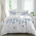 thumbnail image 2 of Blue Botanical Duvet Cover Set, Pastoral Spring Floral Summer Birds Soft Duvet Cover Queen Size Bedding Set 4 Pieces, 1 Quiltcover and 2 Pillowcases with Zipper, 1 Bed Sheet for All Seasons, 2 of 9