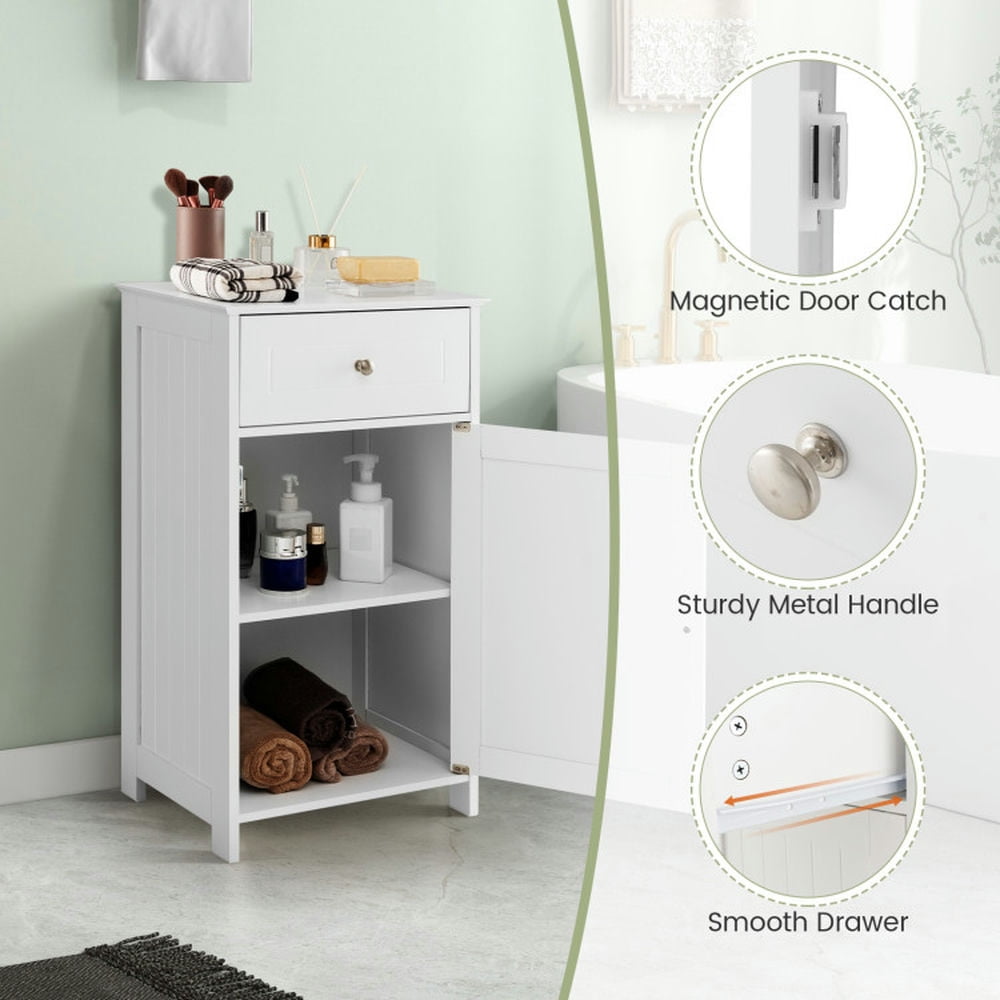 Finihen Bathroom Storage Cabinet, Bathroom Floor Cabinet, Single Door Bathroom Cabinet with Adjustable Shelf and Drawer, for Bathroom, Living Room, Bedroom, Kitchen, White Finihen Bathroom Storage Cabinet, Bathroom Floor Cabinet, Single Door Bathroom Cabinet with Adjustable Shelf and Drawer, for Bathroom, Living Room, Bedroom, Kitchen, White