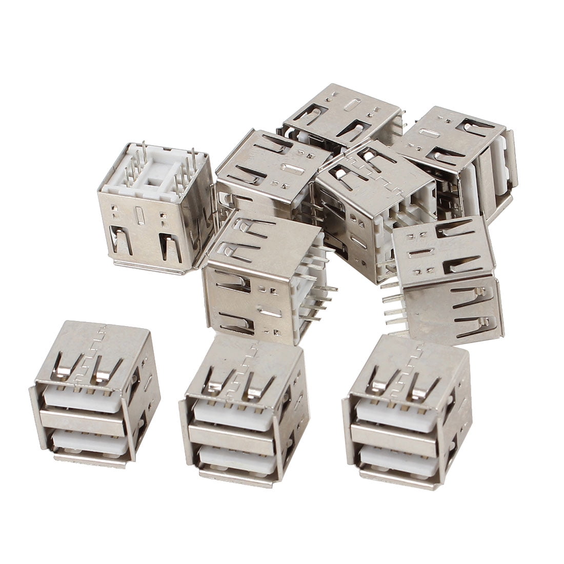 Unique Bargains 10pcs Dual Layers 2 Ports Type A USB Socket Plug Solder