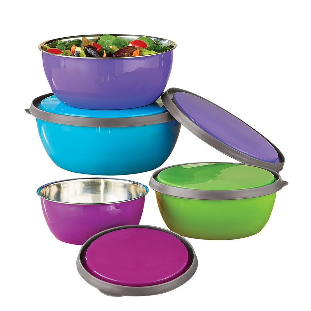 Colorful Stainless Steel Kitchen Nesting Bowls with Lids to Store, Prep, Serve Set of 4, 12 oz