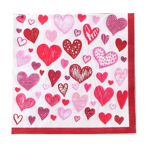 Valentine's Day Paper Napkins, 20pcs Watercolor Heart Flower Luncheon Napkins 6.5 x 6.5 inch Dinner Hand Napkin for Party Home Restaurant Kitchen Supplies