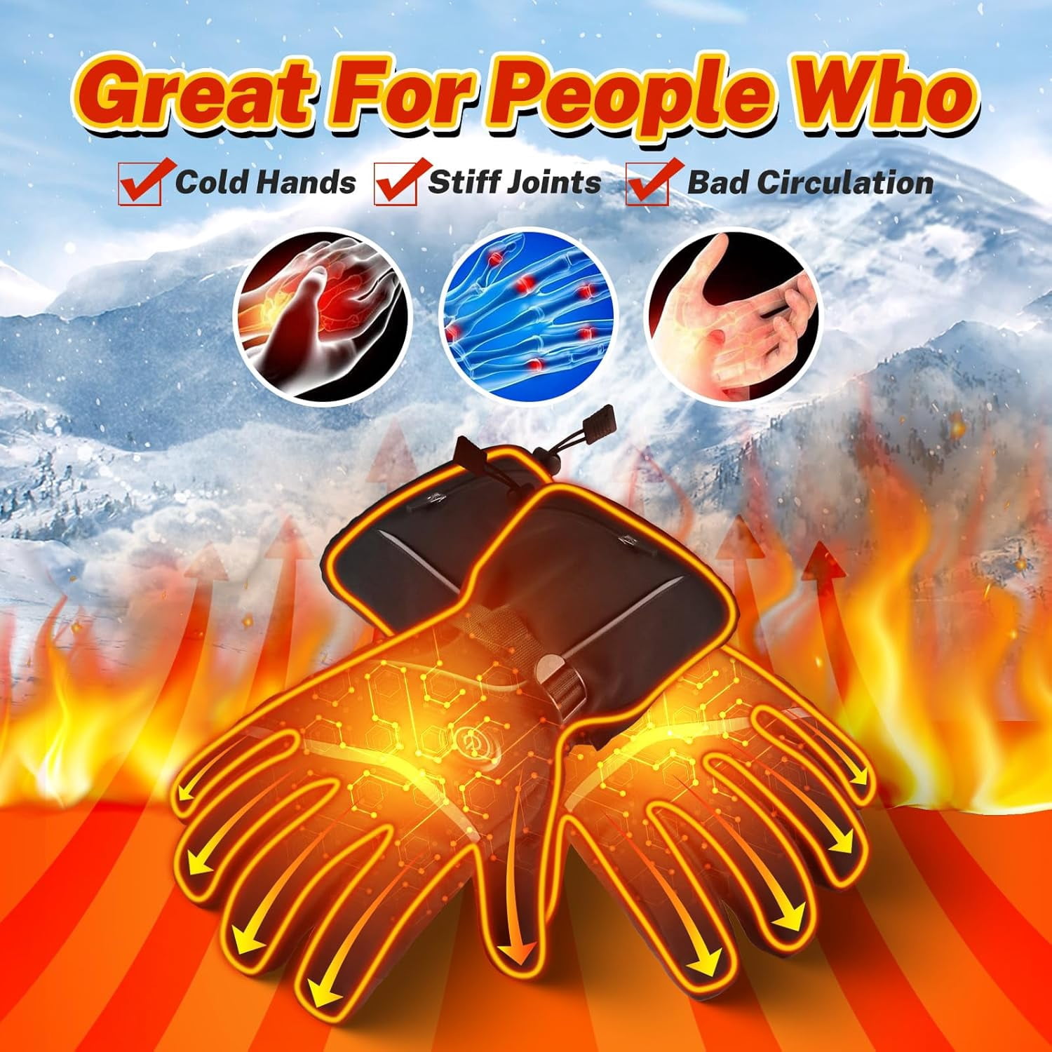 Heated Gloves, Rechargeable Heated Gloves - 3 Modes, Waterproof & Touchscreen - Battery Powered Hand Warmers for Climbing, Hiking, Cycling, Skiing