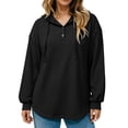 thumbnail image 5 of THNCYX Women Waffle Knit Hooded Henley Shirts Drawstring Hoodies Long Sleeve Tops Loose Fit Casual Sweatshirt Fall Clothes, 5 of 7