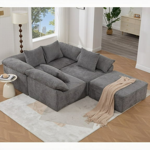 Modern L Shaped Chenille Sectional Sofa 142" for Living Room