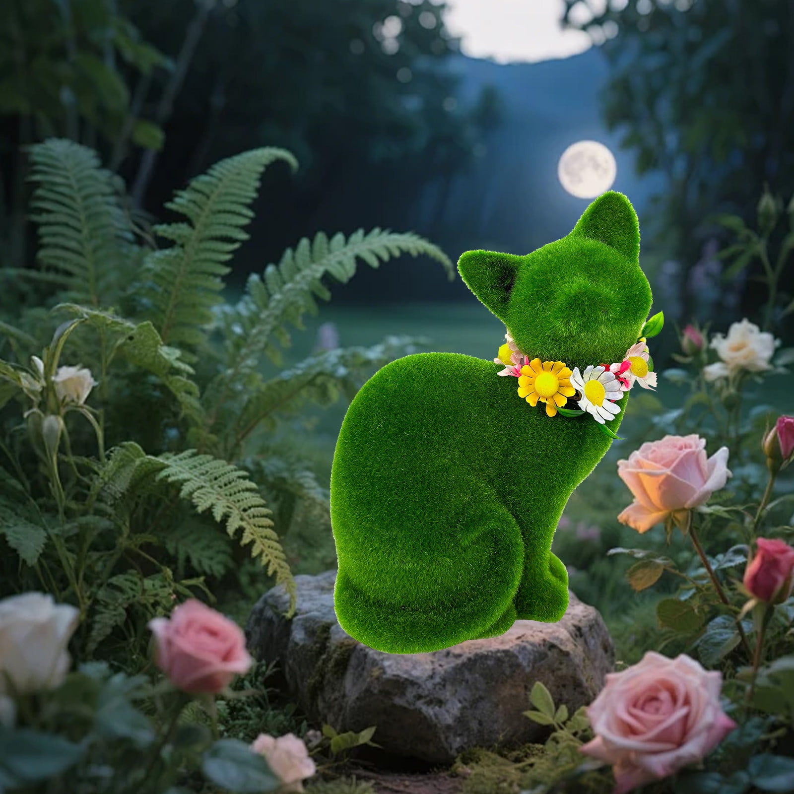Green Resin Cat Statue for Outdoor Garden Decor, Whimsical Cat Figurine for Patio Courtyard Desktop, Unique Gift for Cat Lovers