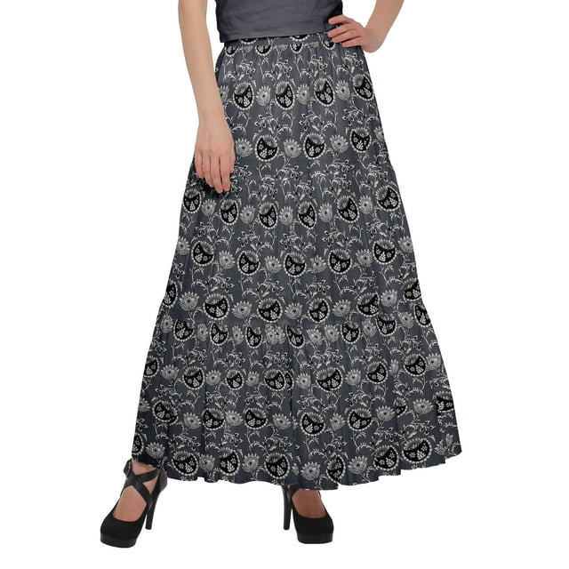 Moomaya Jupe Longue Imprimée pour Femmes Style Portefeuille Grande Taille Jupe Maxi à 3 Niveaux