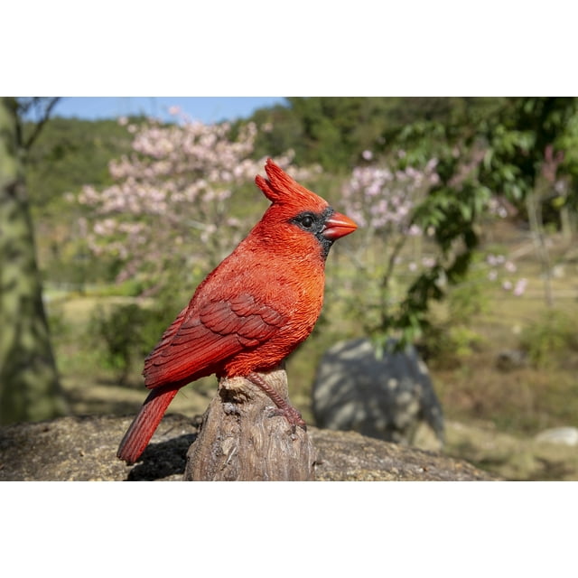 MOTION ACTIVATED SINGING CARDINAL STANDING ON STUMP Garden Statue Bird Figure Home Decor Indoor/Outdoor