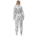 thumbnail image 2 of Manyakai Combinaison Métallique Brillante pour Femmes Col Rabattu Manches Longues Salopette Justaucorps Argent 3TG, 2 of 5