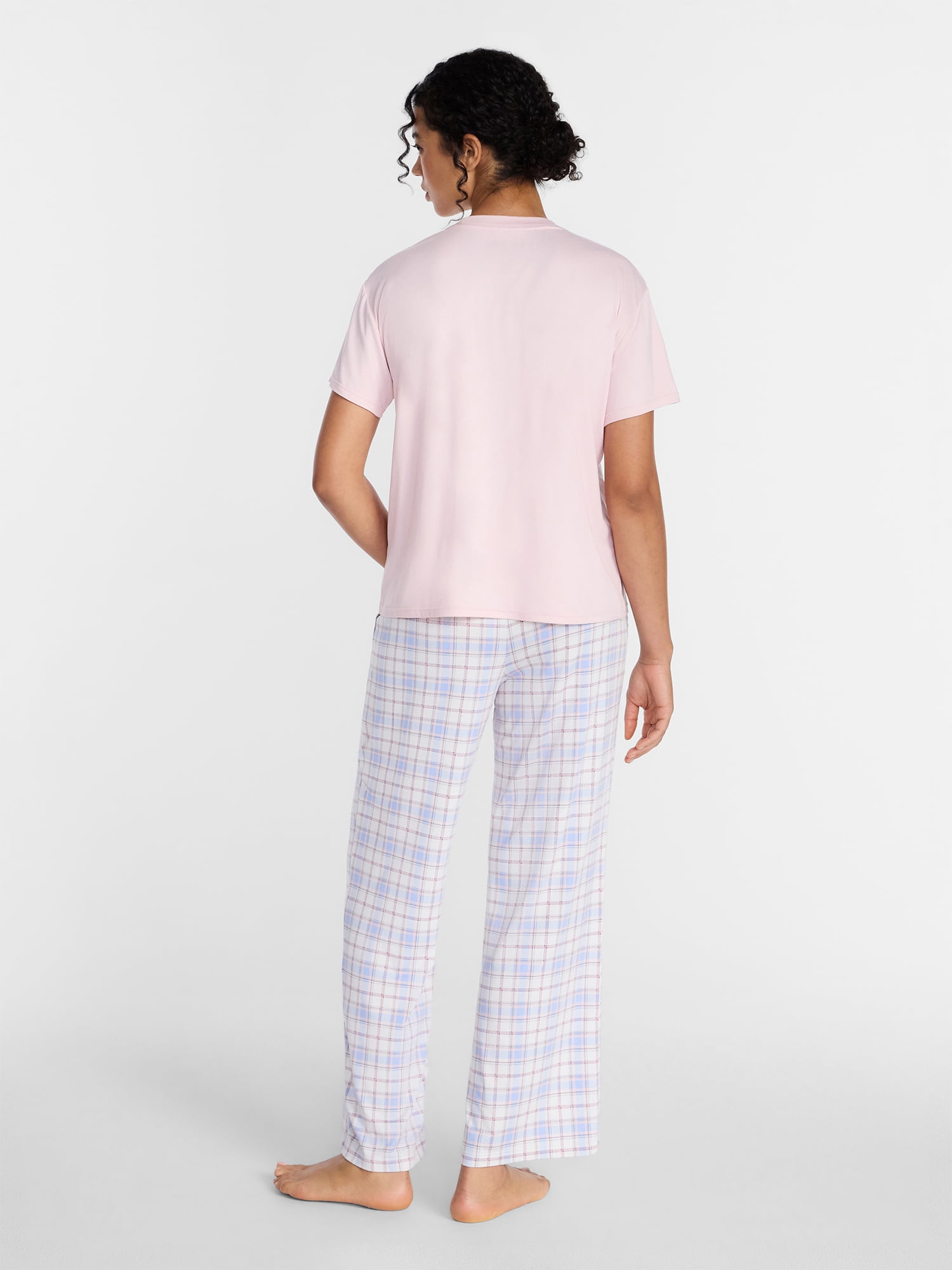 Joyspun Women's Dreamy Soft Collection Short Sleeve Sleep Top and Open Leg Pants Pajama Set, 2-Piece, Sizes XS-3X
