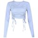 thumbnail image 3 of Women's Shirts Long Sleeves Slim Tee Drawstring Design Open Navel Tops For Spring Summer Party Club, 3 of 5