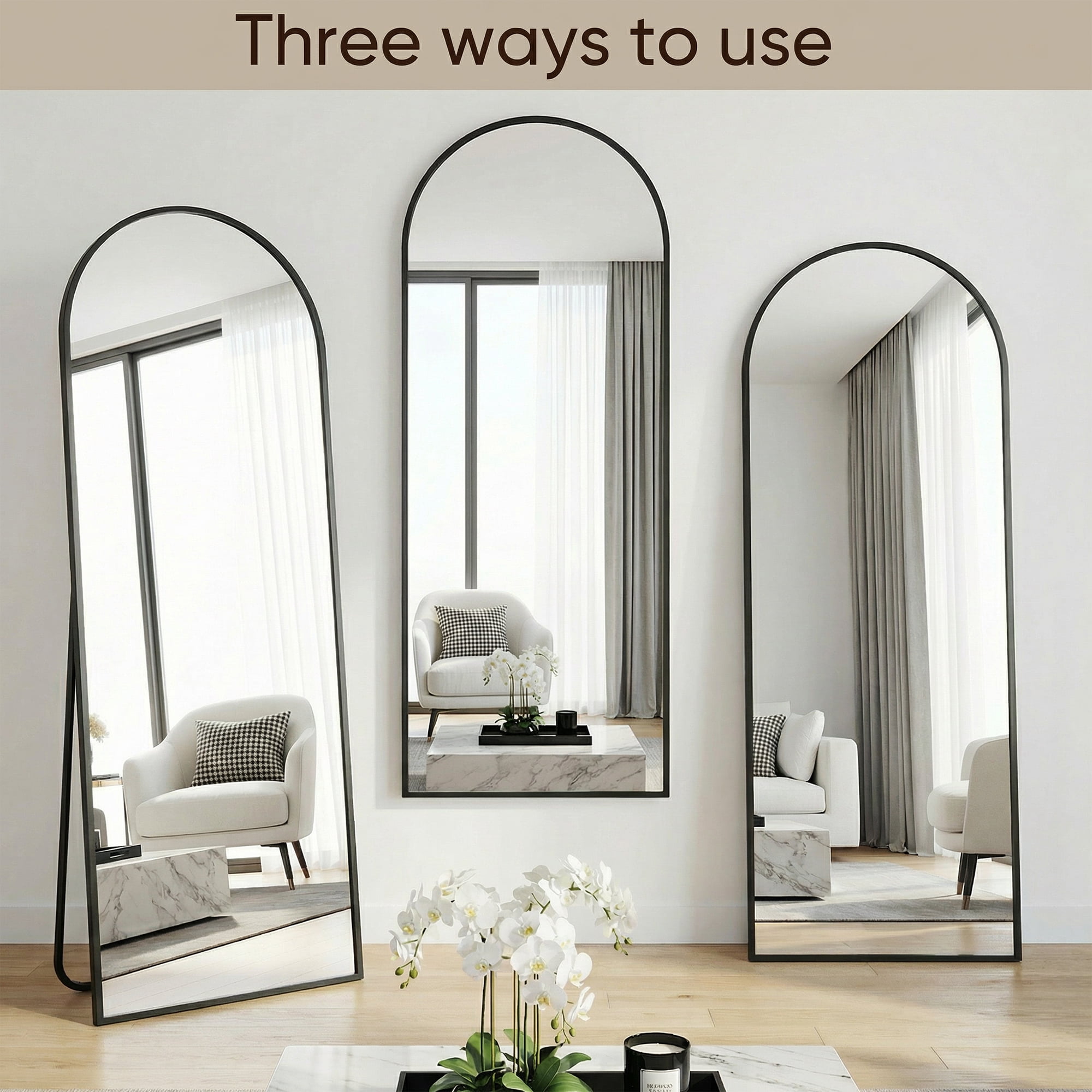 Cuteday 64"x 21" Full Length Mirror Arched Standing Floor Mirror Full Body Mirror, Black